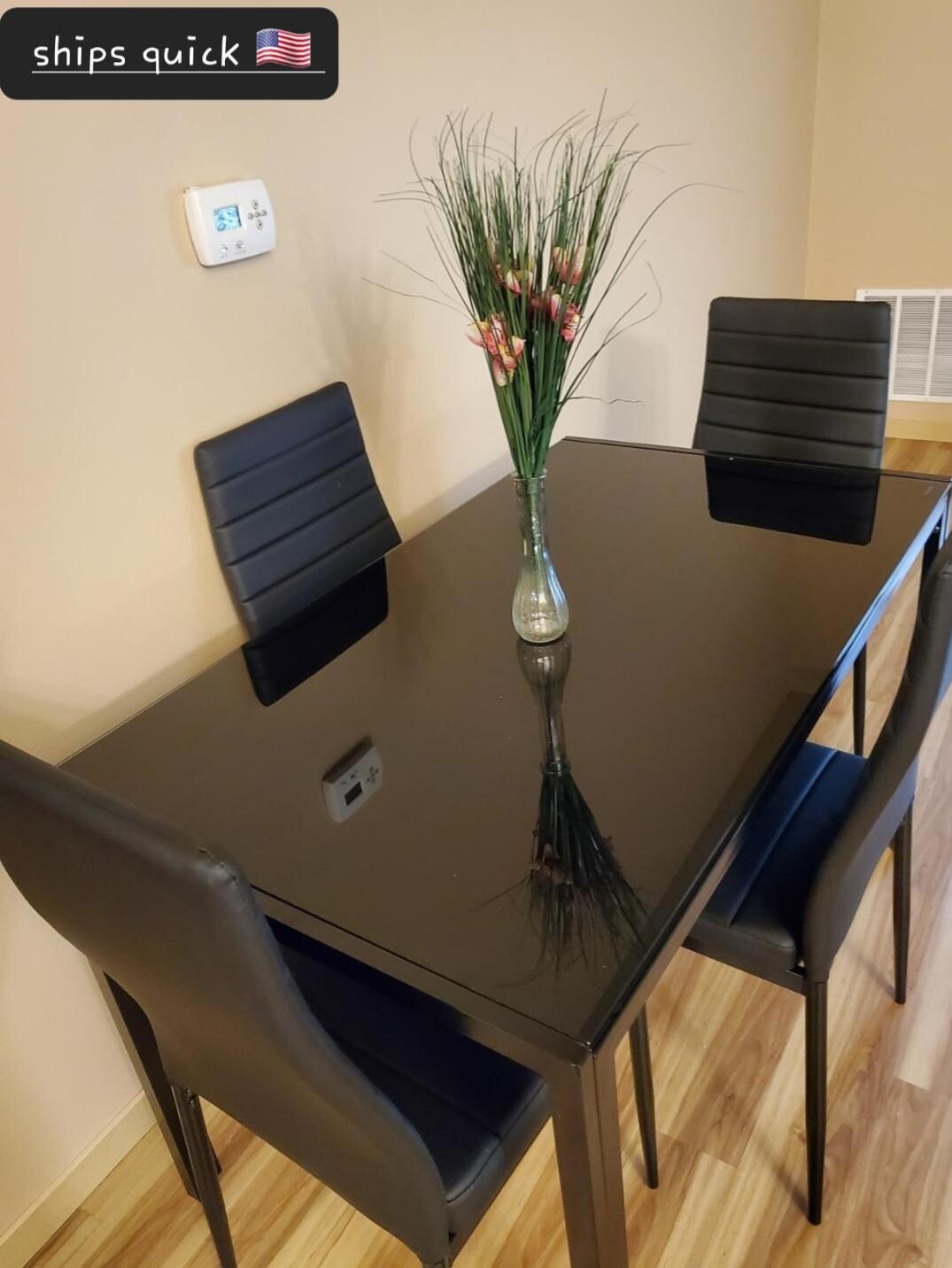 5 Piece Dining Table Set 4 Chair Glass Metal Kitchen Room Breakfast NEW