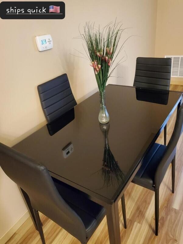 5 Piece Dining Table Set 4 Chair Glass Metal Kitchen Room Breakfast NEW