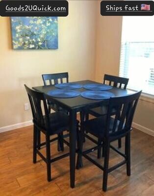 5 Piece Counter Height Dining Set Table and Chairs Black Kitchen Breakfast Pub NEW