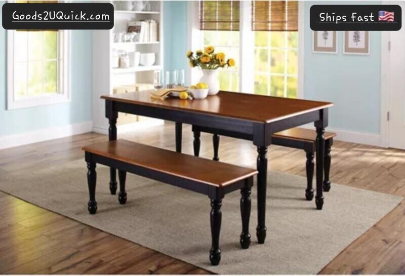 Dining Room Table Set Farmhouse Country Wood Kitchen Tables And Benches 3 Piece