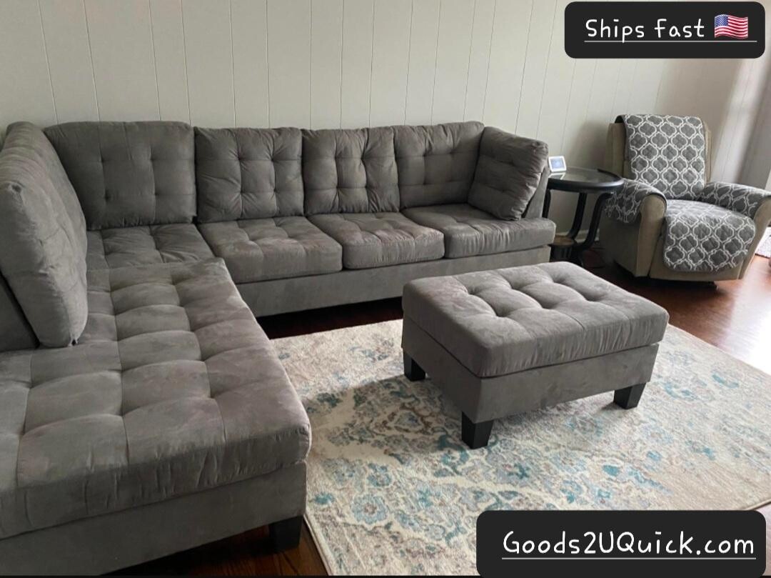 New Sectional Sofa Couch with Ottoman Ships Quickly