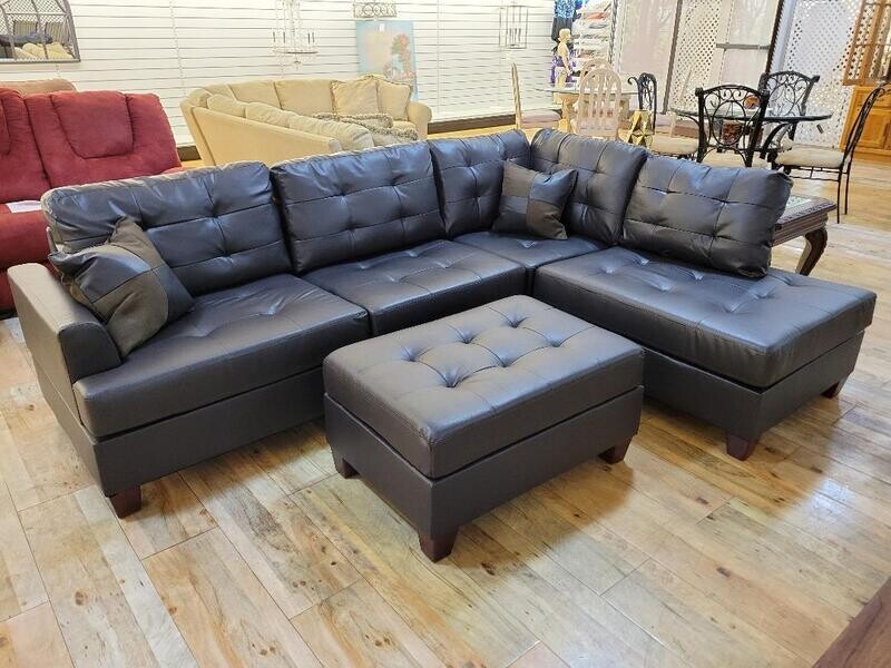 Upholstered Modern Button Tufted Espresso Faux Leather Sectional Sofa Couch Living Room