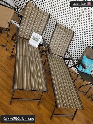 Set of 2 Outdoor Patio Chaise Lounge Chair Adjustable Folding Pool Lounger w/ Steel Frame