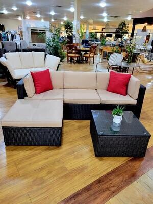 5-Pieces Patio Wicker Furniture Set outdoor Rattan Sectional Sofa W/ Glass Table