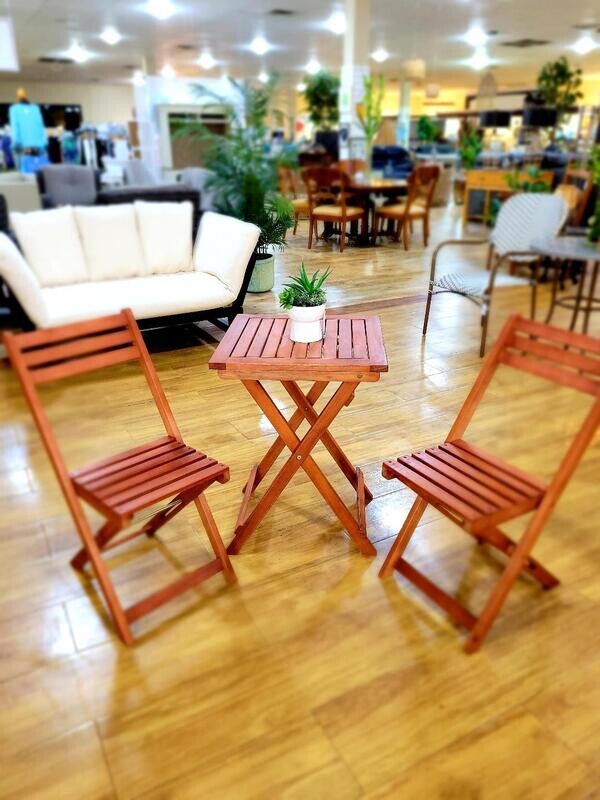 Outdoor Patio 3-Piece Wood Bistro Set Table Chairs Decor Natural Color NEW
