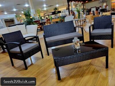 4PCS Outdoor Patio Rattan Furniture Set Cushioned Sofa Coffee Table Deck