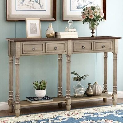 58 in. Antique Gray Standard Rectangle Wood Console Table with Drawers