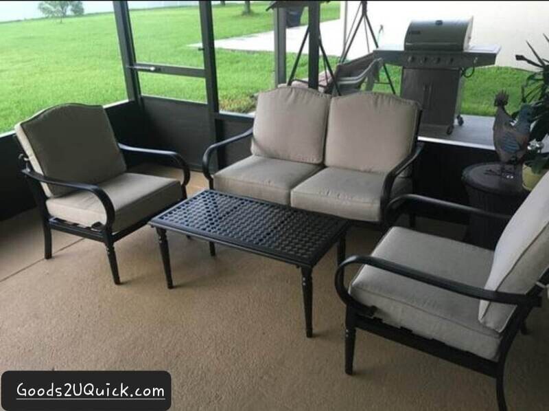 4-Piece Steel Outdoor Patio Conversation Seating Set with Cushion Guard Putty Beige Cushions NEW