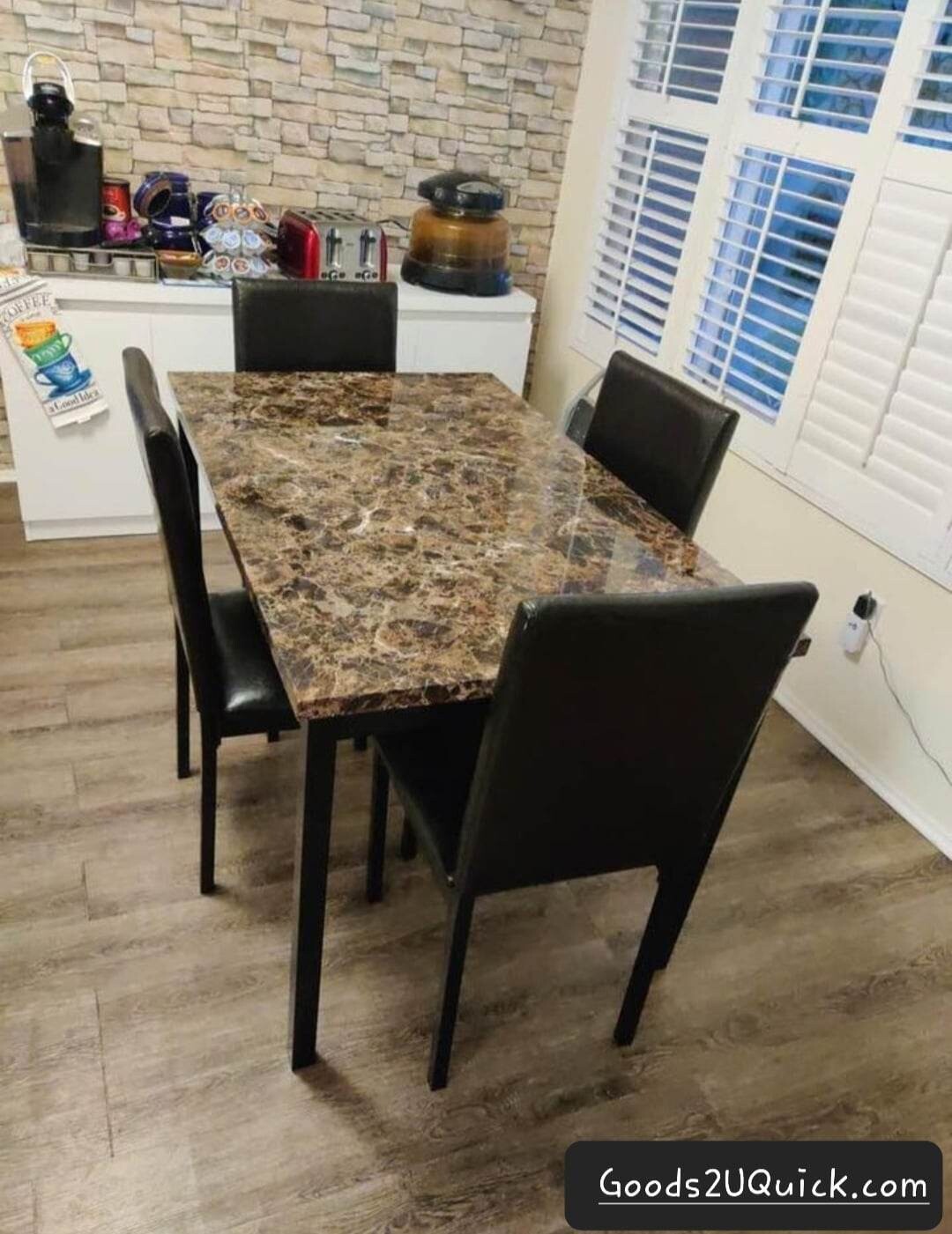 5 Piece Dining Room Set, Metal Dinette Set, Set With Faux Marble Top &amp; 4 Chairs, Black NEW