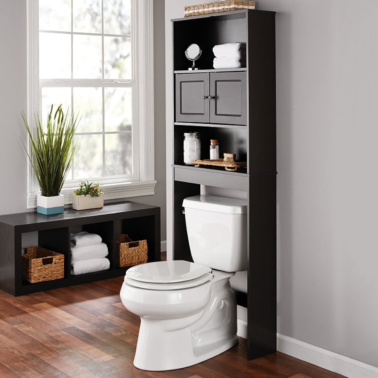 Espresso Bathroom Space Saver with 3 Shelves, Mainstays over the Toilet Storage