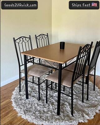5 Piece Dining Table Set Wood Metal Kitchen Breakfast Home Furniture W/ 4 Chair