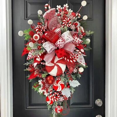 Christmas Candy Upside Down Wreath Garland Door Ornaments Xmas Wall Home Decor