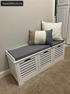 White Storage Bench with 3 Drawers & Padded Seat Cushion, Hallway Bench