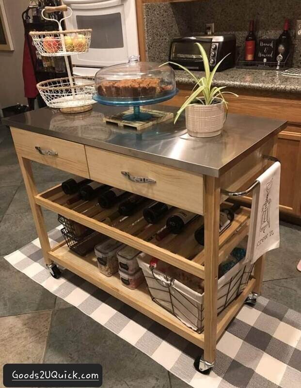 Portable Kitchen Island 3 Tier Rolling Wooden Kitchen Utility Trolley Bar Serving Cart