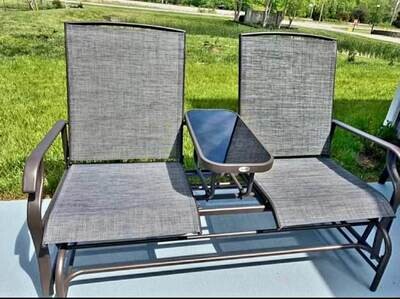 Two Person Outdoor Glider Chair With Table Glider Bench, Weather Resistant, 58"L x 39"W x 27"H