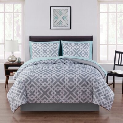 Gray Geometric 8 Piece Bed in a Bag Comforter Set with Sheets, Queen