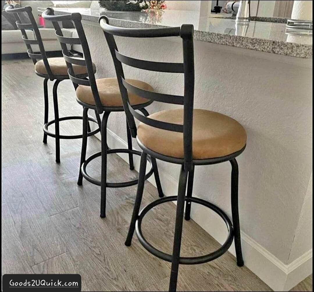 (Set of 3) Tan Microfiber seat Adjustable Height Swivel Barstools Counter Height Pub Stools