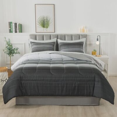 Gray Stripe 8 Piece Bed in a Bag Comforter Set With Sheets, Queen