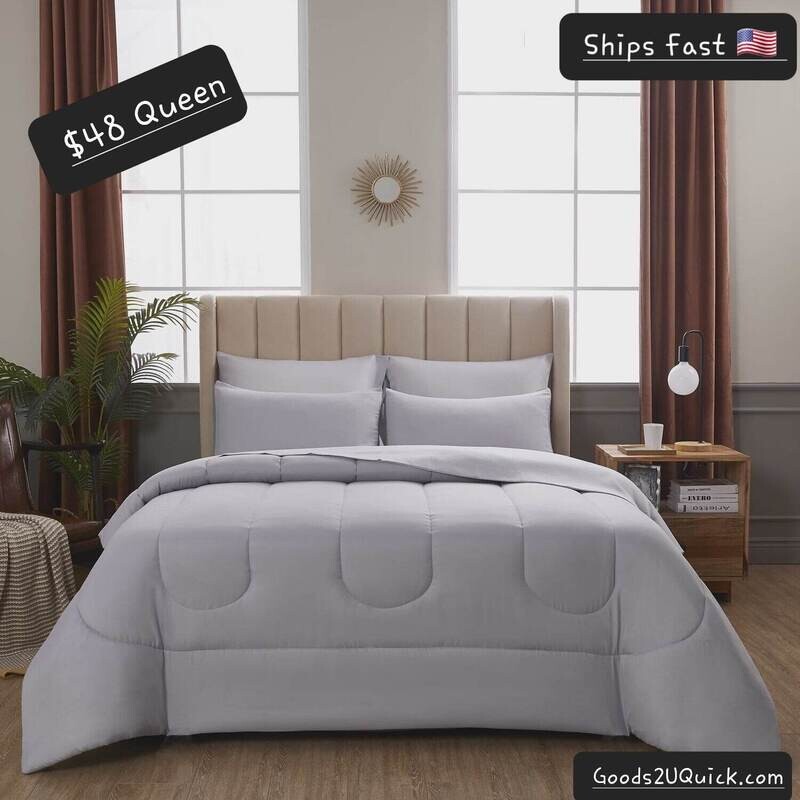 Silver 8 Piece Bed in a Bag Comforter Set With Sheets, Queen