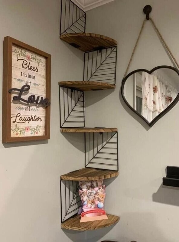 5 Tier Floating Wall Mount Corner Shelves, Living Room, Dining Room, Kitchen, Rustic Brown