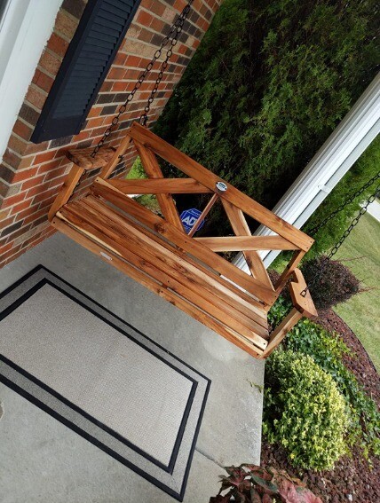 Acacia Wood Porch Swing Chains Arms Water Resistant 2-Person