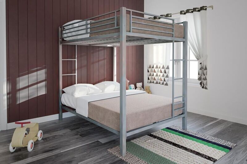 Black Full Over Full Size Bunk Bed Metal Beds Heavy Duty Bedroom Furniture NEW