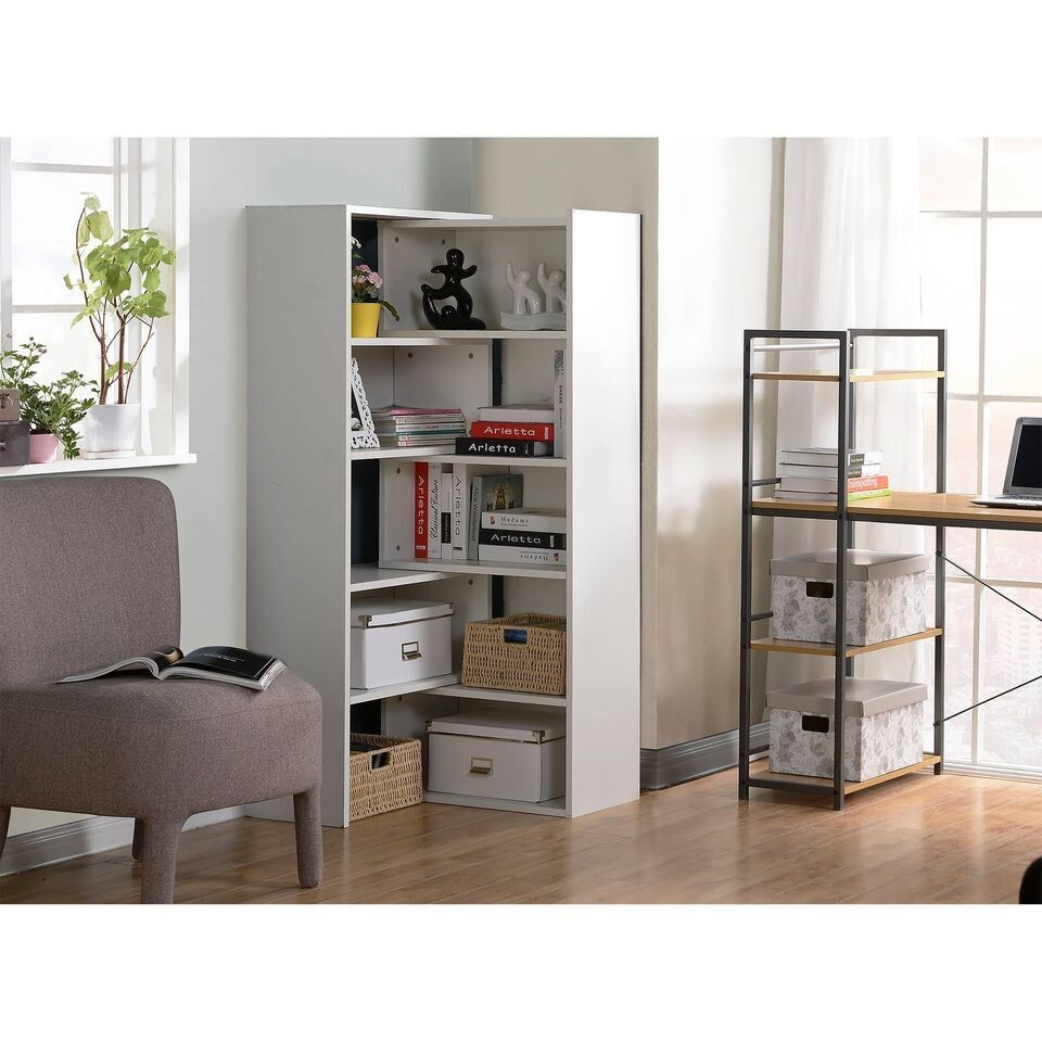 5-Shelf Expandable Bookcase Corner Bookshelf Book Case Console Storage White