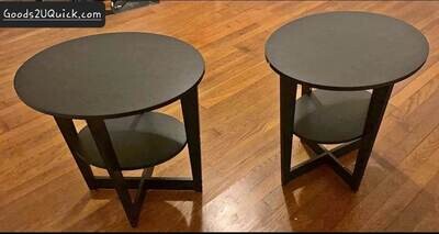 Set of 2 - Round End Table Walnut