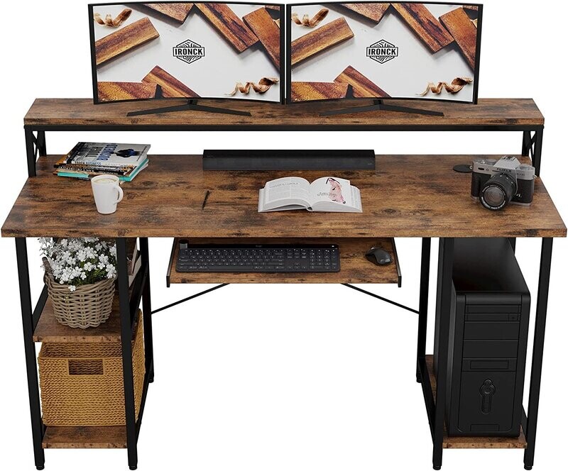 Computer Desk 55&quot;, Office Desk with Printer Monitor Shelf Storage Shelf CPU Stand