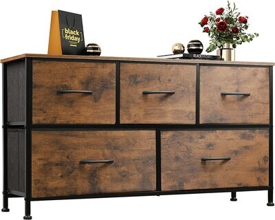 Dresser for Bedroom with 5 Drawers, Wide Chest of Drawers, Fabric Dresser, Storage Organizer