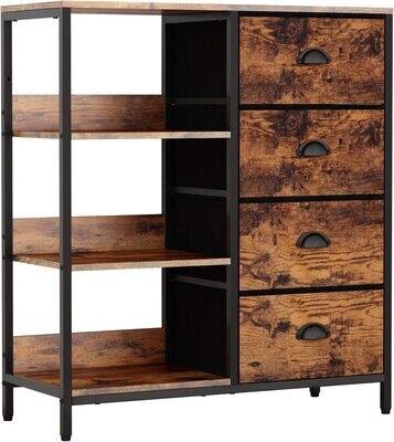 Fabric Dresser with 4 Drawers and Side Shelf, Industrial Lightweight Storage Unit Organizer for Entryway