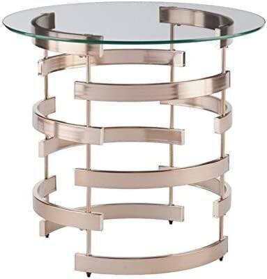 SEI Furniture Belmar Contemporary Round Glass Top, End Table