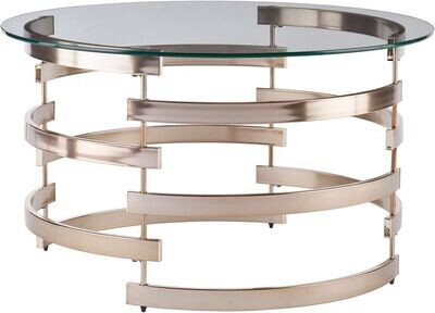 SEI Furniture Belmar Contemporary Round Glass Top Coffee Table, Champagne