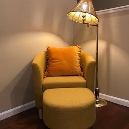 Modern Accent Chair, Upholstered Arm Chair Linen Fabric Single Sofa Chair with Ottoman Foot Rest