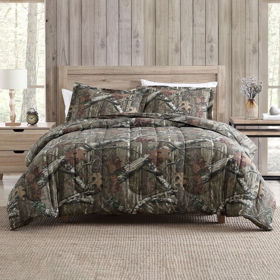 Queen Size 7-Piece Orange Camo Bedding Set Comforter & Sheets With Blaze Camouflage Pattern By Regal Comfort