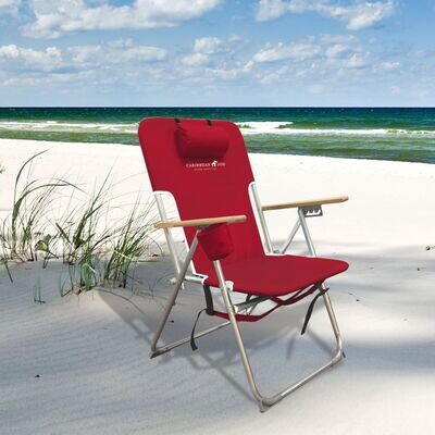 Caribbean Joe High Weight Capacity Back Pack Polyester Beach Folding Chair Red