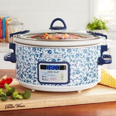 The Pioneer Woman Scroll Floral 6-Quart Stainless Steel Digital Slow Cooker