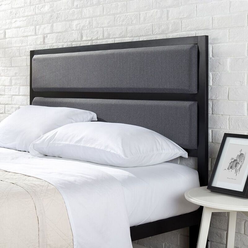 Platform Bed Frame Upholstered Metal Headboard, Full Size