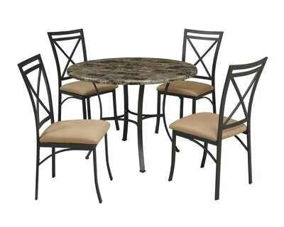 Dining Room Set Table And Chairs 5-Piece Faux Marble Top Microfiber Upholstery