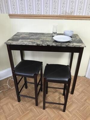 3 Piece Wood Top Espresso Brown and Faux Marble Table Set