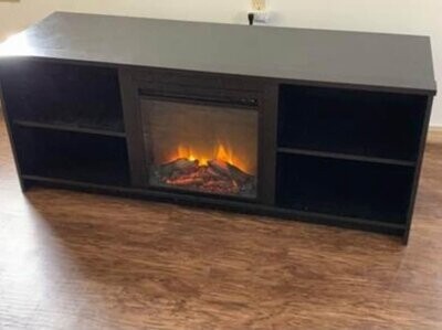 TV Stand With Built-In Electric Fireplace Included, Shelves, 65” TV Screen Size, 20”Lx 60”Wx23”H