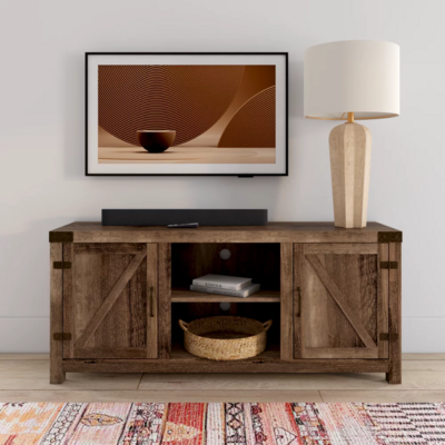 Woven Paths Modern Farmhouse Barn Door TV Stand for TVs up to 65&quot;, Reclaimed Barnwood
