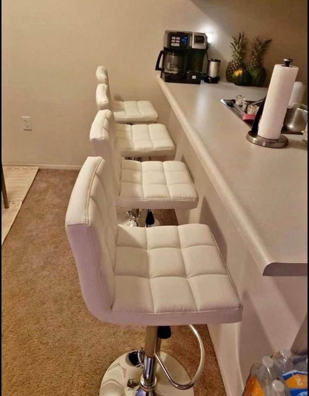 NEW Set of four (4) Leather adjustable swivel bar stools dining chairs, modern barstools, white