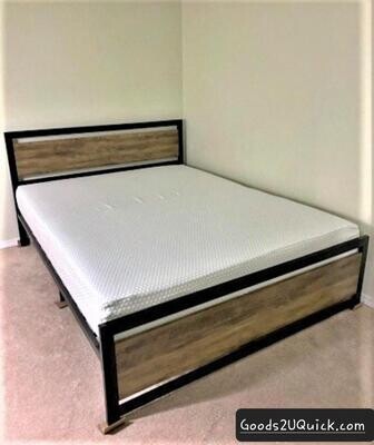 Modern Full Size Bed Frame with Headboard Rustic Metal Platform Bed Frame, Brown