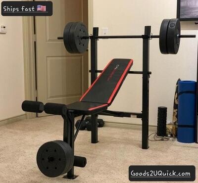 COMPLETE weight bench set: Everything Included: Plates, Barbell, bench, and more