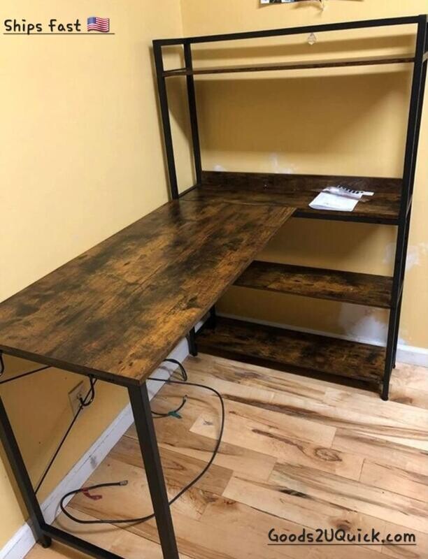 Computer Desk L Shaped 47&quot;, Corner Desk with Shelves, Home Office Desk
