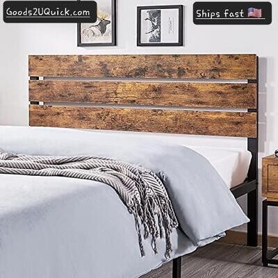 Queen Size Metal Platform Bed Frame Headboard Wooden Rustic