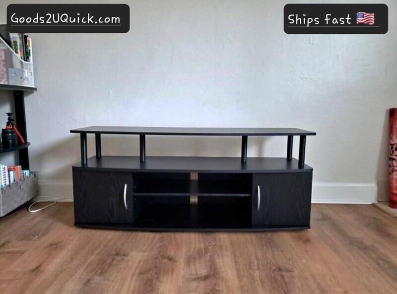 New! Large Top Panel Entertainment Stand for TV Up to 55&quot; Blackwood Furniture