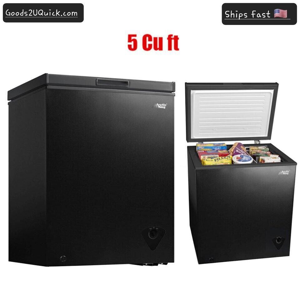 Chest Freezer 5 Cu Ft Spacious Storage Removable Storage Basket Black Brand New
