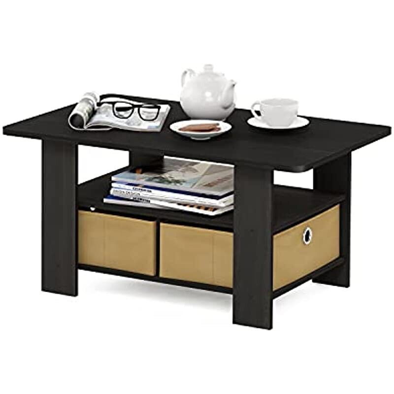Coffee Table with Bins, Espresso/Brown